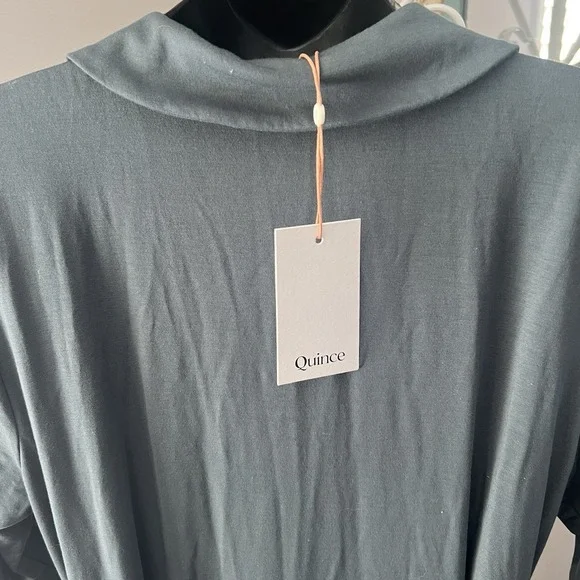 Quince Tencel Jersey Midi Wrap Dress Dark Olive Basic Sleeved XL Stretch NWT - Picture 5 of 8